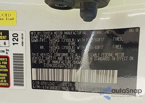 2016 Toyota Sienna Xle 8 Passenger from USA, damaged, VIN 5TDYK3DC4GS757591